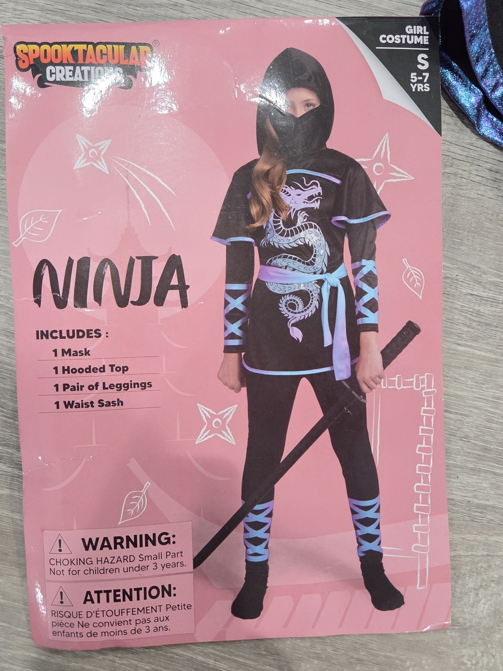 Girls' Black & Purple Ninja Costume - Small (5-7 yrs)